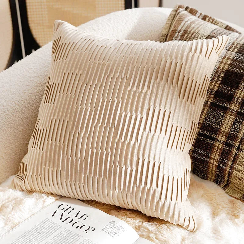 Housse de Coussin Beige Effet Gaufrette