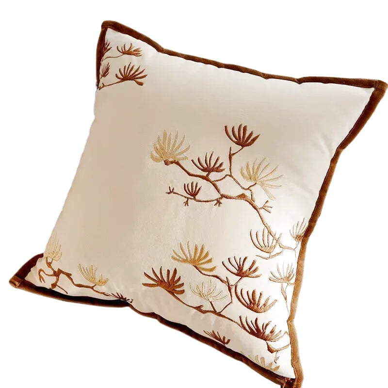 Housse de Coussin Branche Brodé Beige & Doré