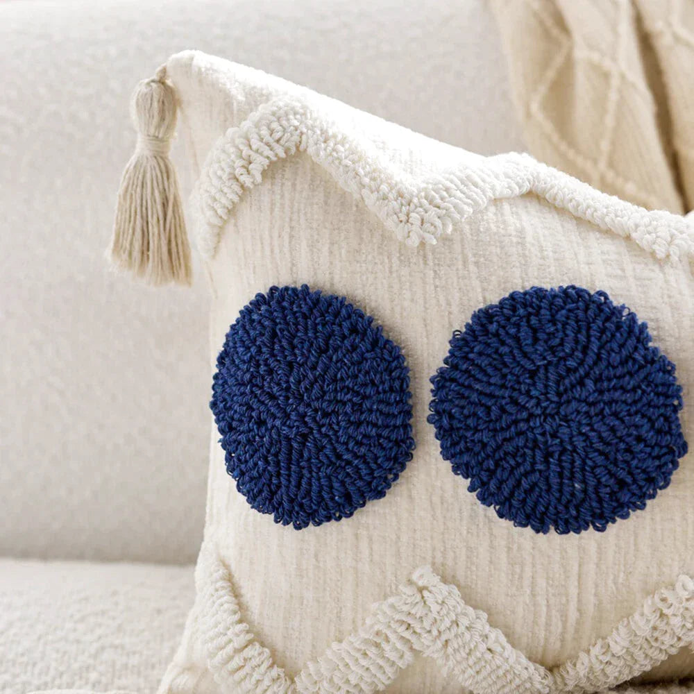 Housse de Coussin Brodé Styla Berbère Bleu & Blanc