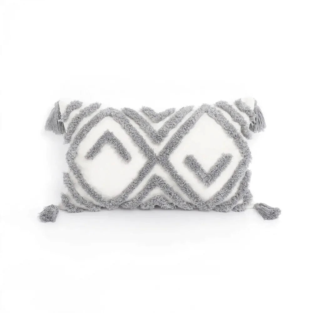 Housse de Coussin Motif Berbère Brodé Gris & Beige