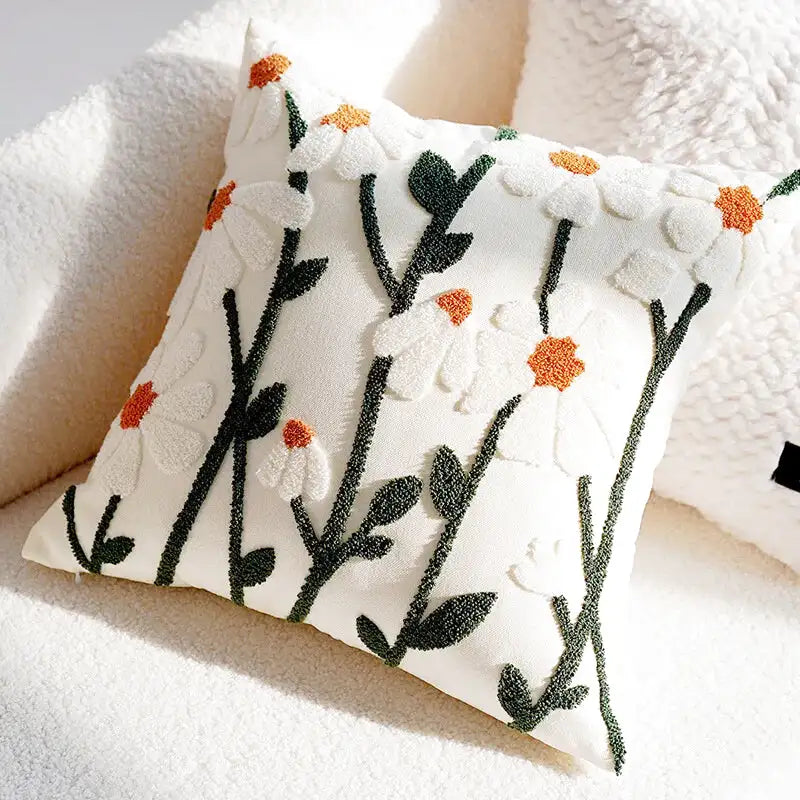 Housse de Coussin Motif Floral Brodé