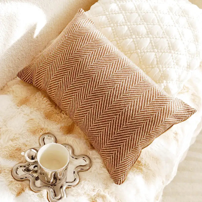 Housse de Coussin Motif Jacquard Brun