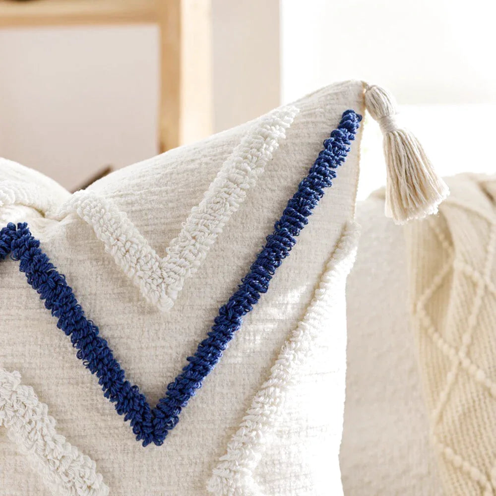 Housse de Coussin Brodé Styla Berbère Bleu & Blanc