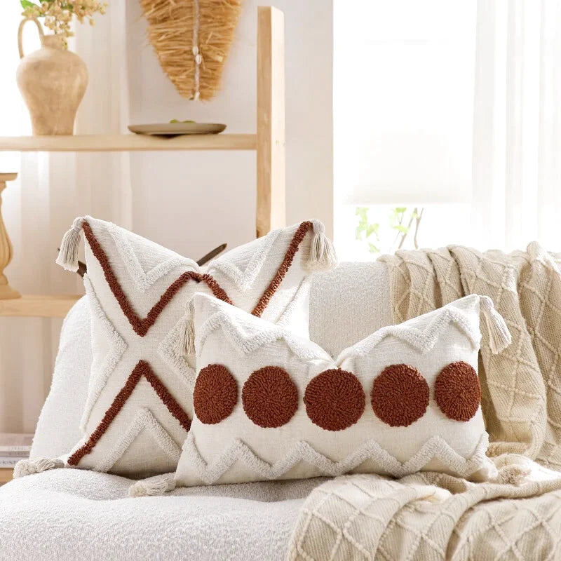 Housse de Coussin Brodé Style Berbère Terracotta