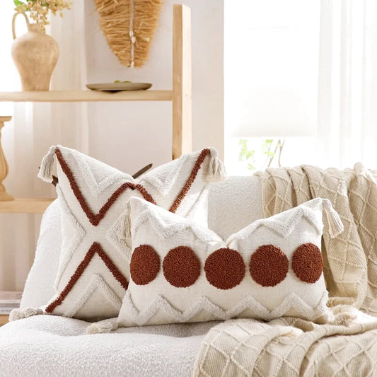 Housse de Coussin Brodé Style Berbère Terracotta