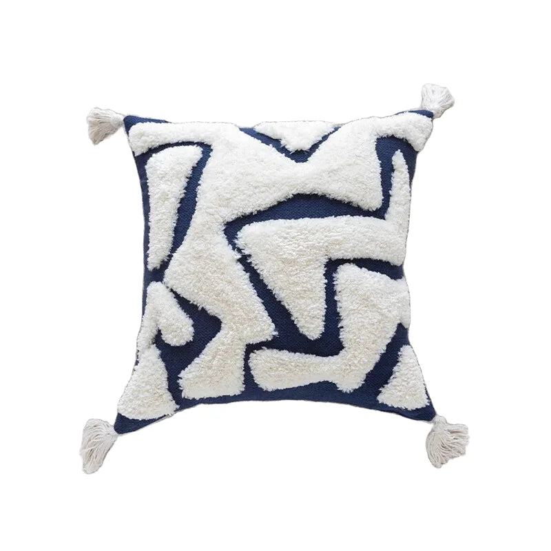 Housse de Coussin Forme Graphique Brodé Blanc & Bleu