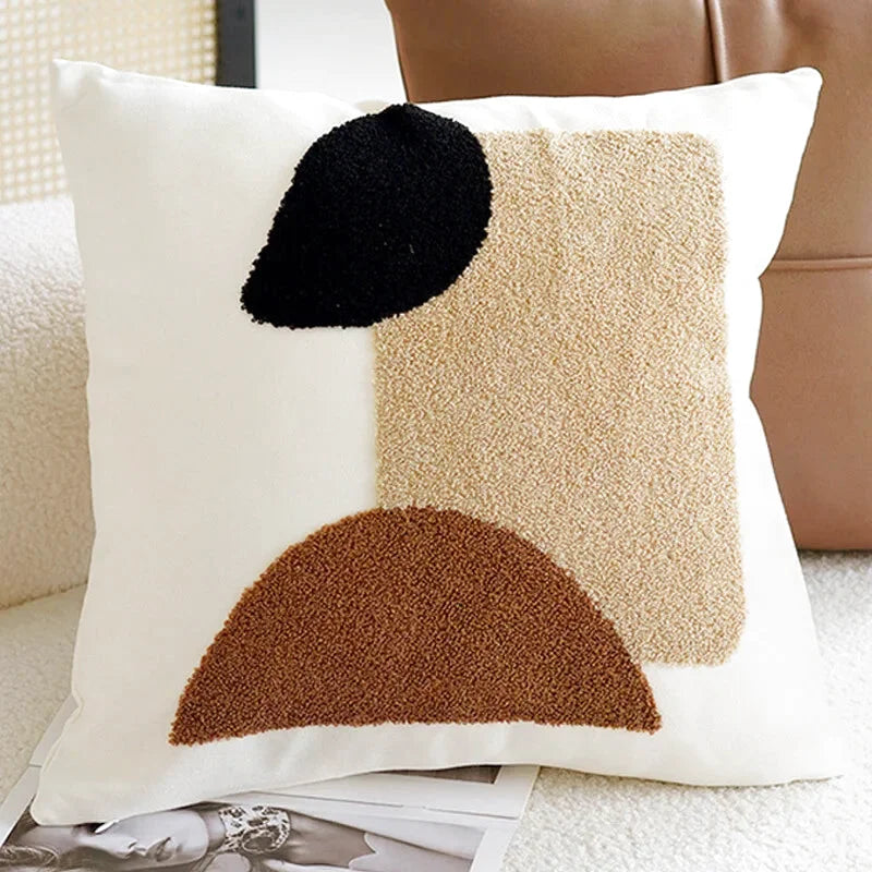Housse de Coussin Formes Graphiques Marron, Beige & Noir