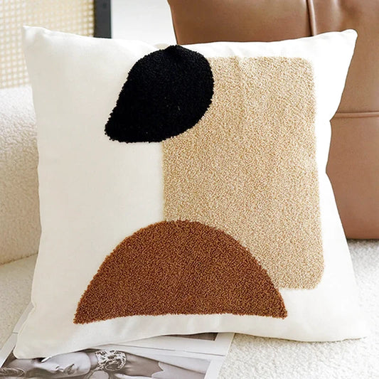 Housse de Coussin Formes Graphiques Marron, Beige & Noir