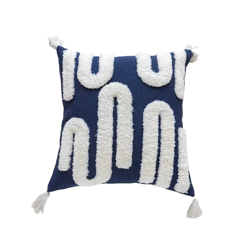 Housse de Coussin Graphique Arrondi Bleu & Blanc