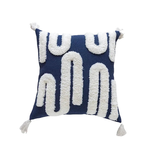 Housse de Coussin Graphique Arrondi Bleu & Blanc