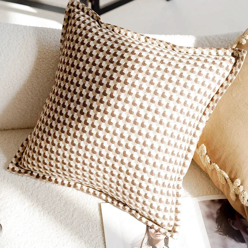 Housse de Coussin Jacquard Beige