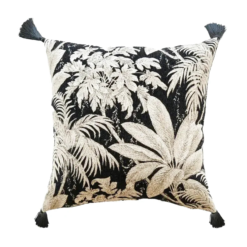 Housse de Coussin Jacquard Beige & Blanc Thème Jungle
