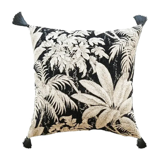 Housse de Coussin Jacquard Beige & Blanc Thème Jungle