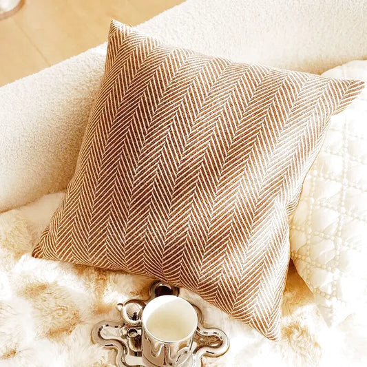 Housse de Coussin Jacquard Beige Luxueux