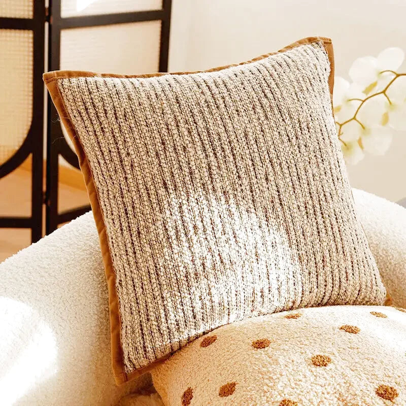 Housse de Coussin Jacquard Beige Moucheté