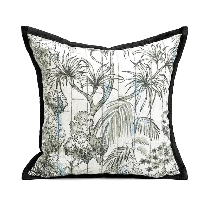 Housse de Coussin Jacquard Noir & Blanc Thème Jungle