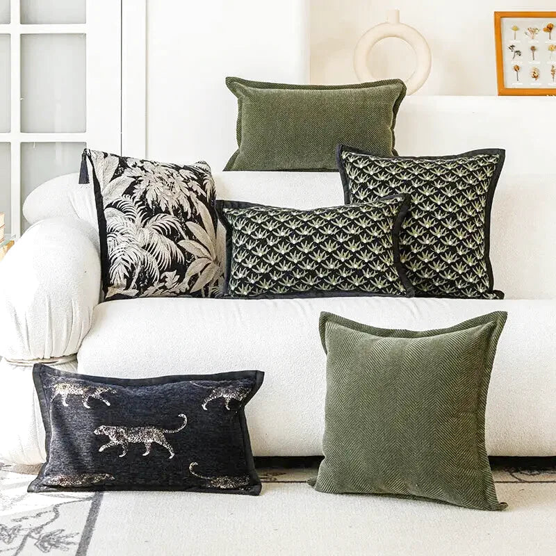 Housse de Coussin Jacquard Noir Thème Tiger