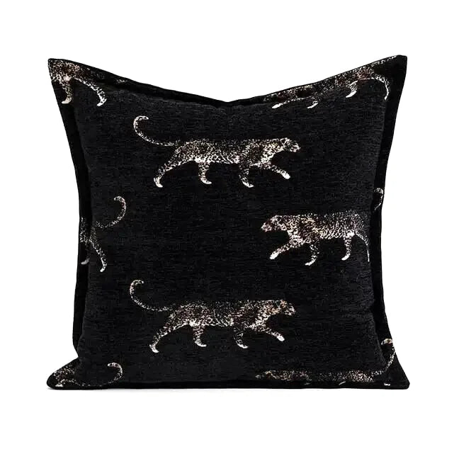 Housse de Coussin Jacquard Noir Thème Tiger