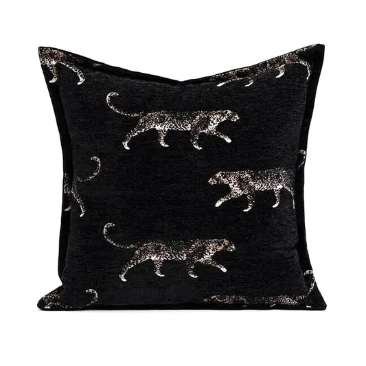Housse de Coussin Jacquard Noir Thème Tiger