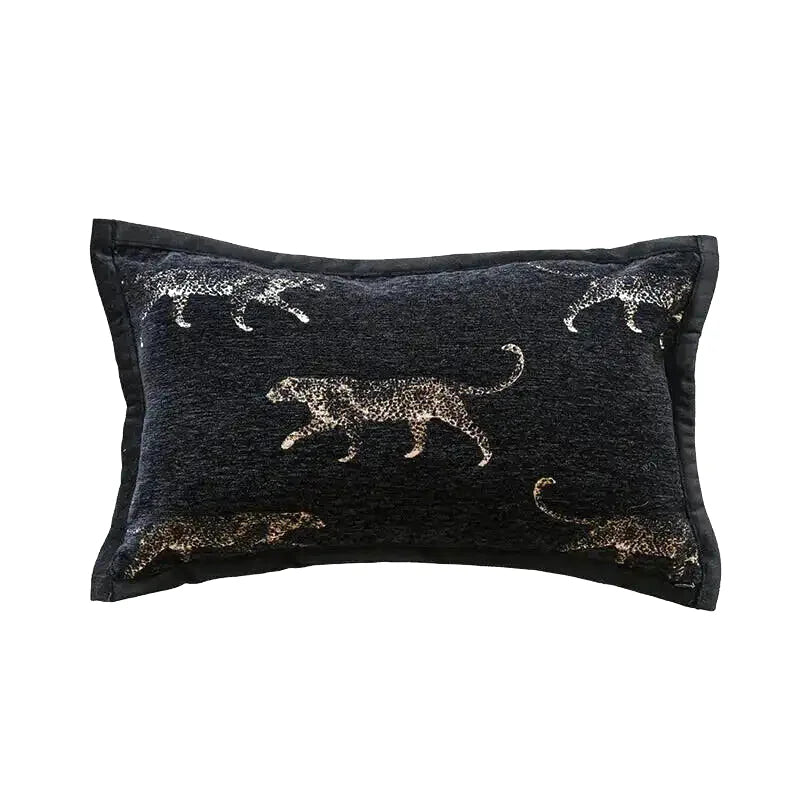 Housse de Coussin Jacquard Noir Thème Tigre