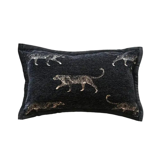Housse de Coussin Jacquard Noir Thème Tigre