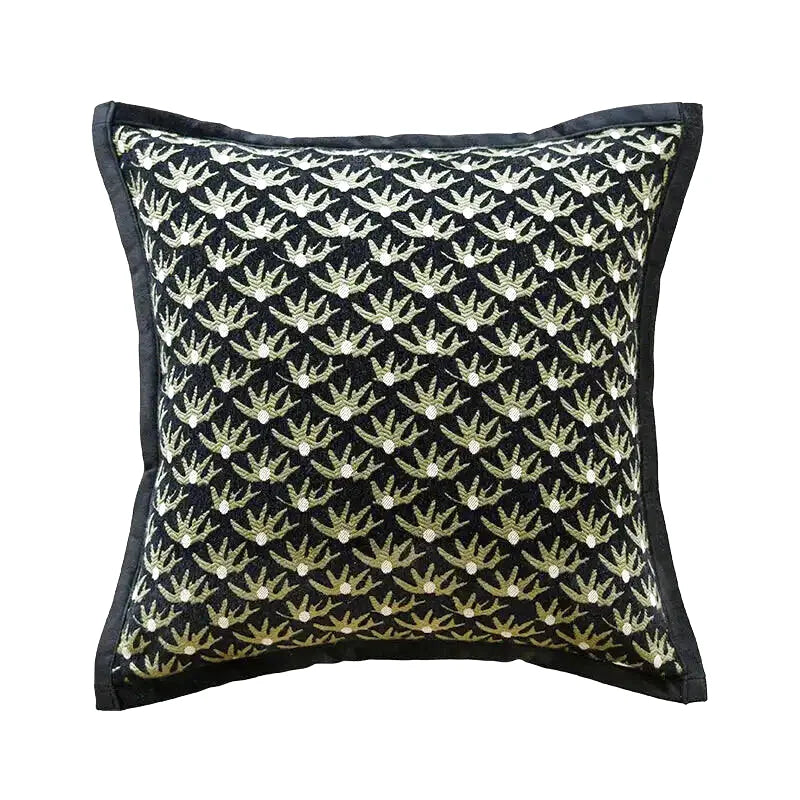 Housse de Coussin Jacquard Noir & Vert Thème Plante