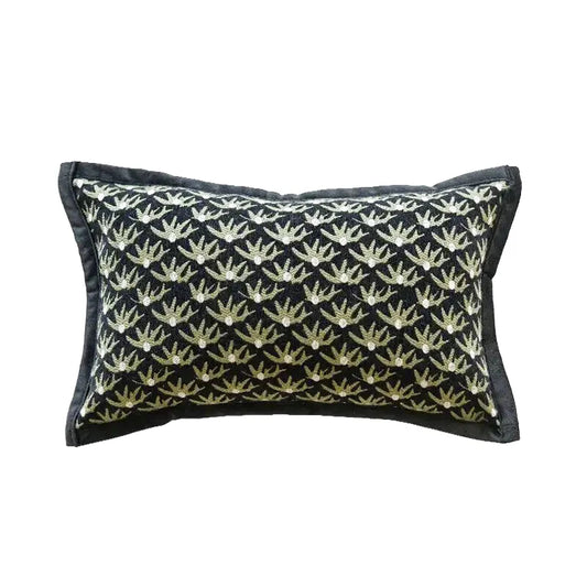 Housse de Coussin Jacquard Noir & Vert Thème Plante