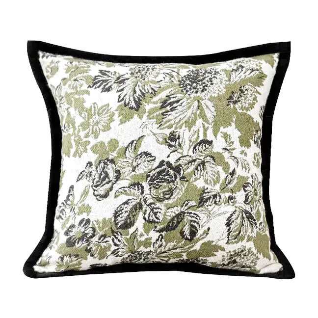 Housse de Coussin Jacquard Thème Papillon Vert & Noir