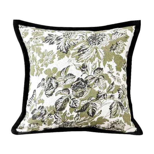 Housse de Coussin Jacquard Thème Papillon Vert & Noir