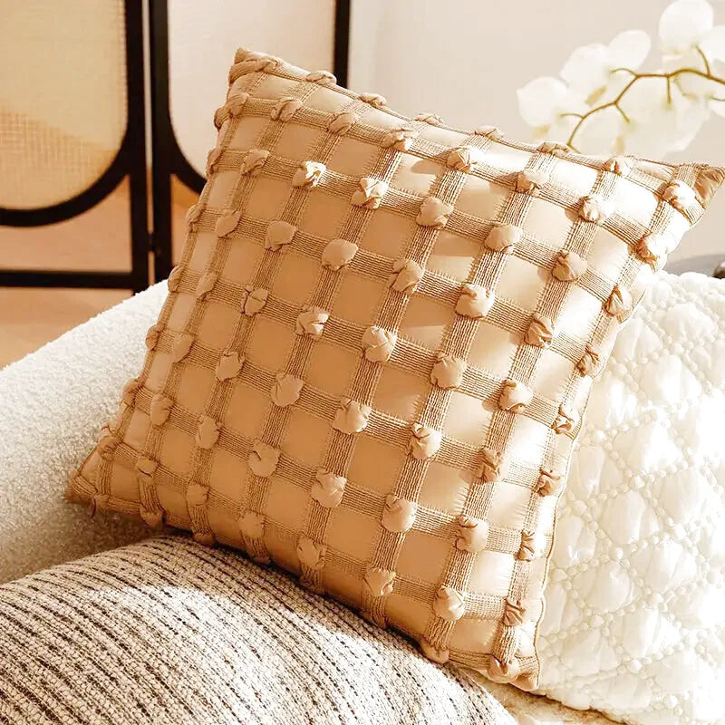 Housse de Coussin Marron Motif Jacquard Géométrique