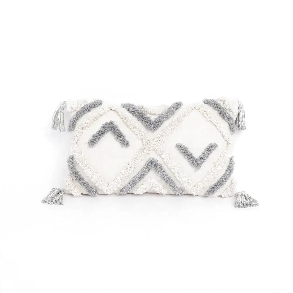 Housse de Coussin Motif Berbère Brodé Gris & Beige