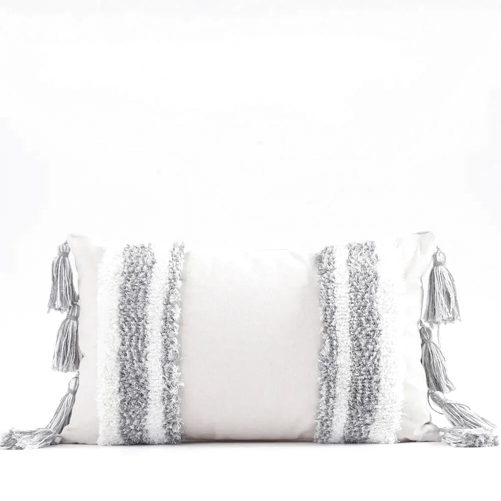 Housse de Coussin Motif Berbère Brodé Gris & Beige