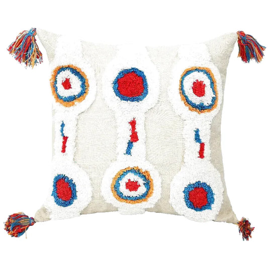 Housse de Coussin Motif Berbère Brodé Multicolore avec Pompon