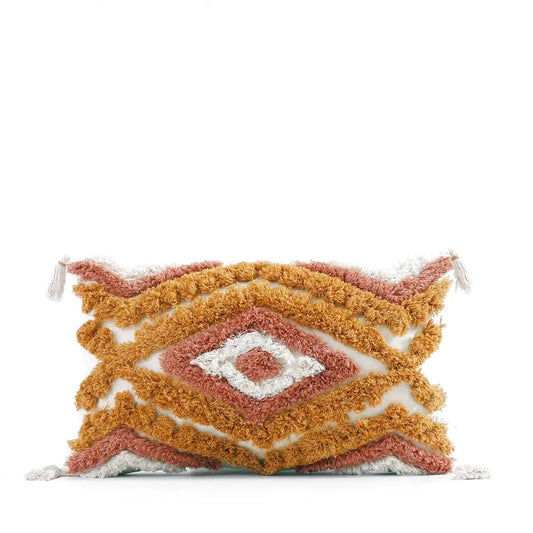 Housse de Coussin Motif Berbère Terracotta & Ocre Brodé