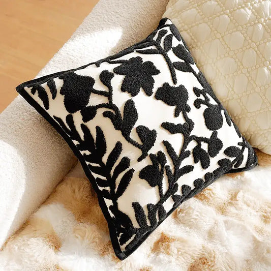 Housse de Coussin Motif Floral Noir & Blanc
