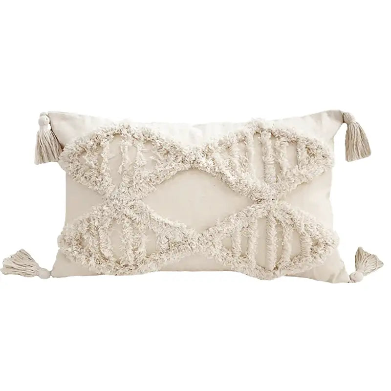 Housse de Coussin Brodé Beige & Gris