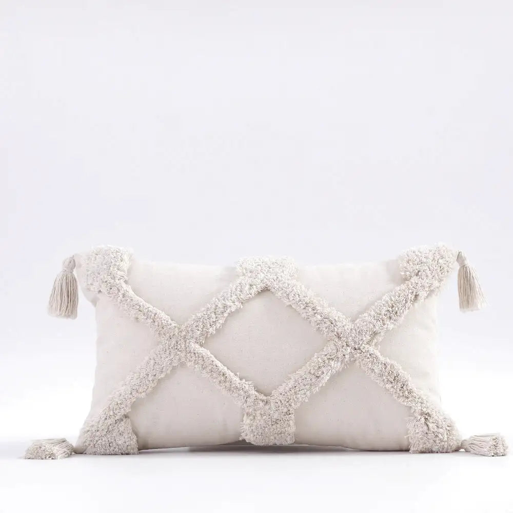 Housse de Coussin Brodé Beige & Gris