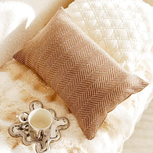 Housse de Coussin Motif Jacquard Brun