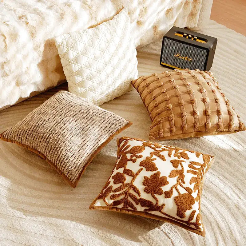 Housse de Coussin Motif Géométrique Blanc Cassé