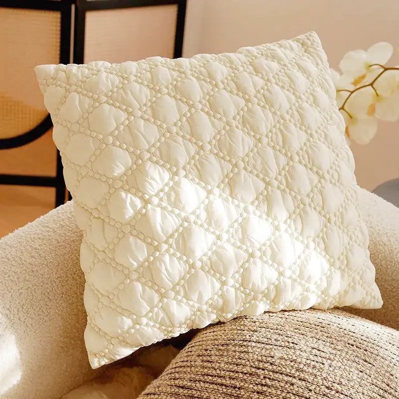 Housse de Coussin Motif Géométrique Blanc Cassé