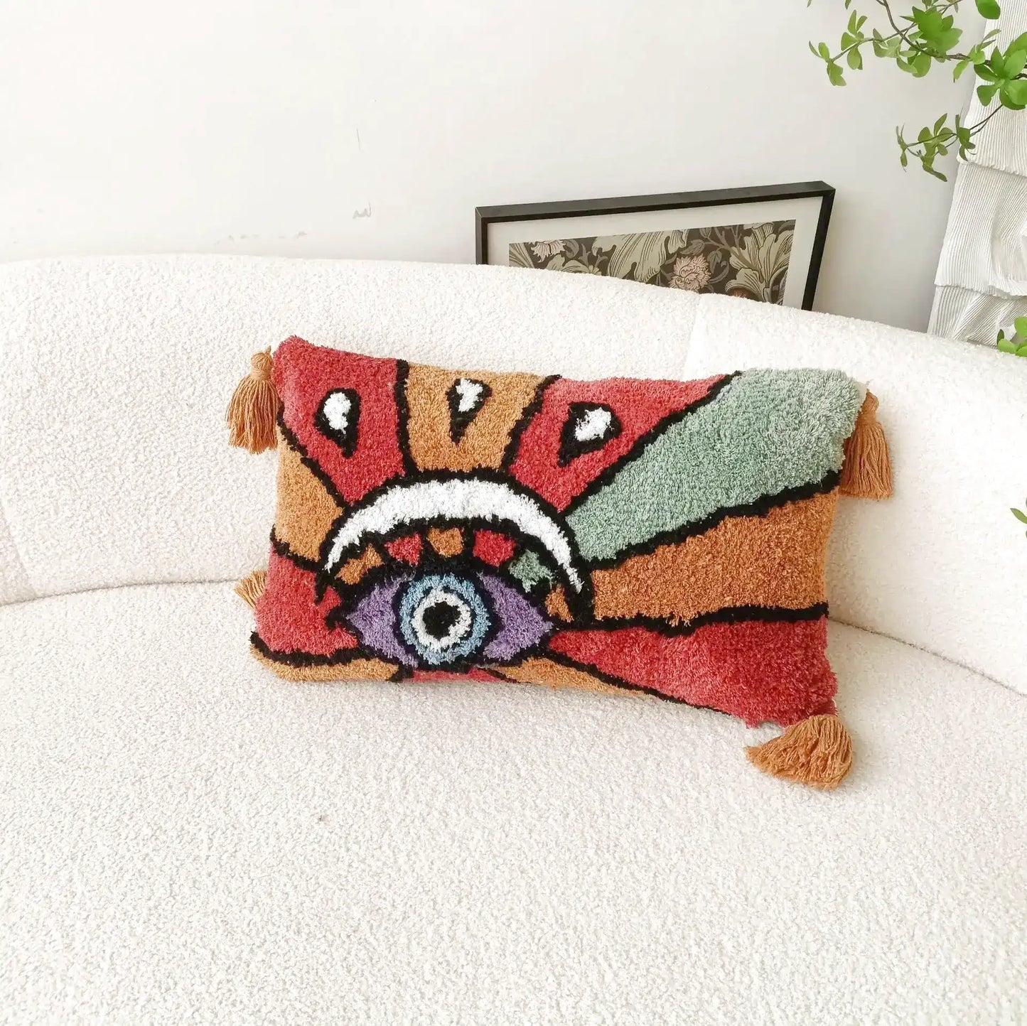 Housse de Coussin Œil Brodé Divers Coloris