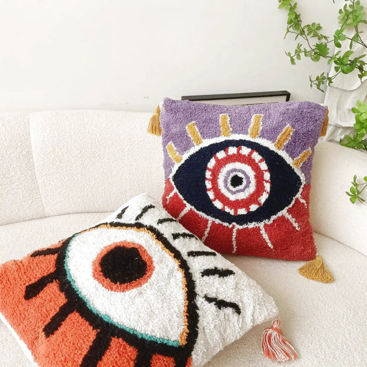 Housse de Coussin Œil Brodé Divers Coloris