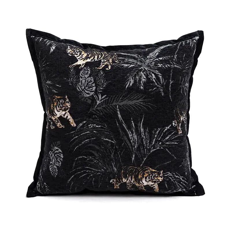 Housse de Coussin Thème Tigre Jacquard Noir